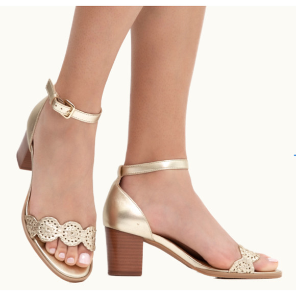 Jack Rogers Shoes - Jack Rogers Lauren Ankle Strap Mid Heels in Gold Size 7.5